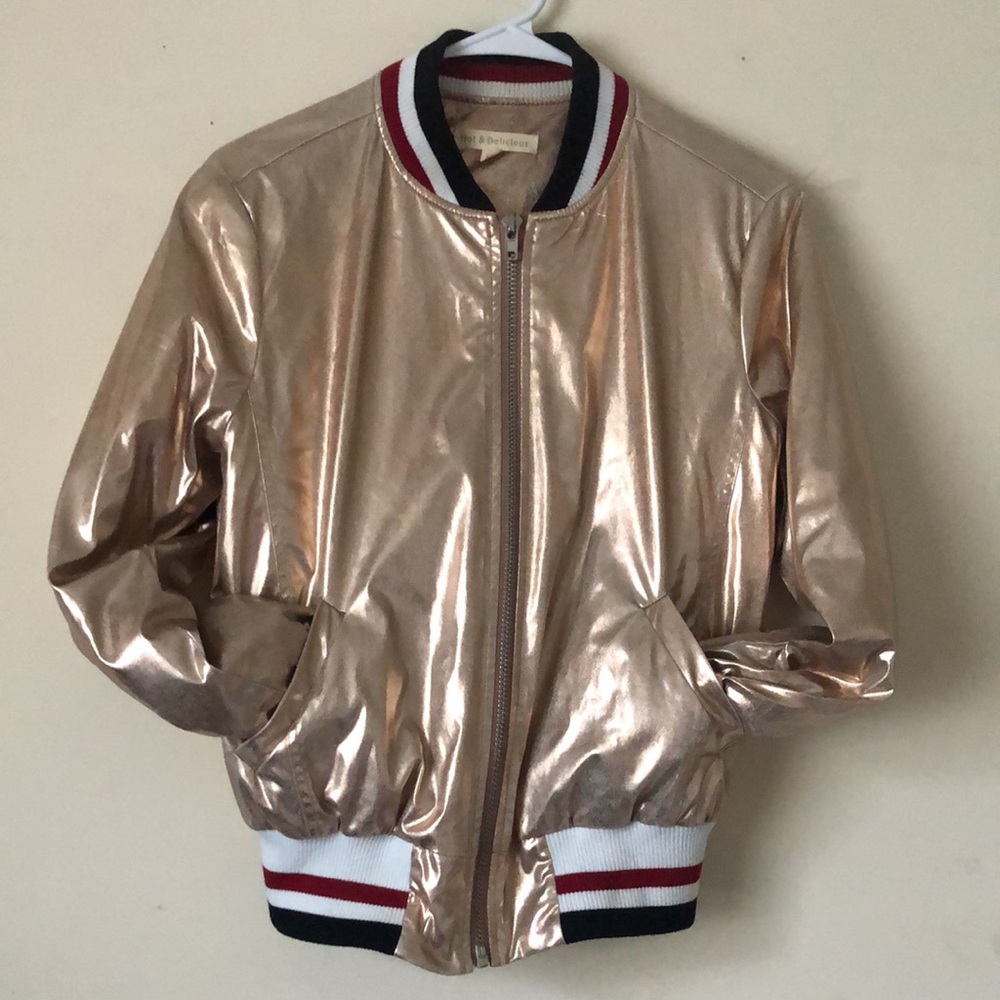 Hot & Delicious Metallic Zip Up Jacket ROSE GOLD - Picture 4 of 15